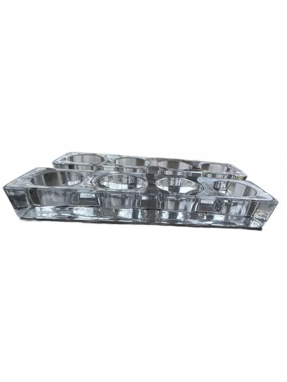 Set of 2 Heavy Clear Glass Block Tealight Candle Holders Modern Centerpiece Tray